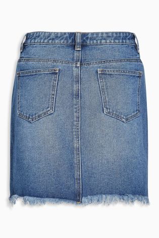 Mid Blue Step Hem Denim Skirt